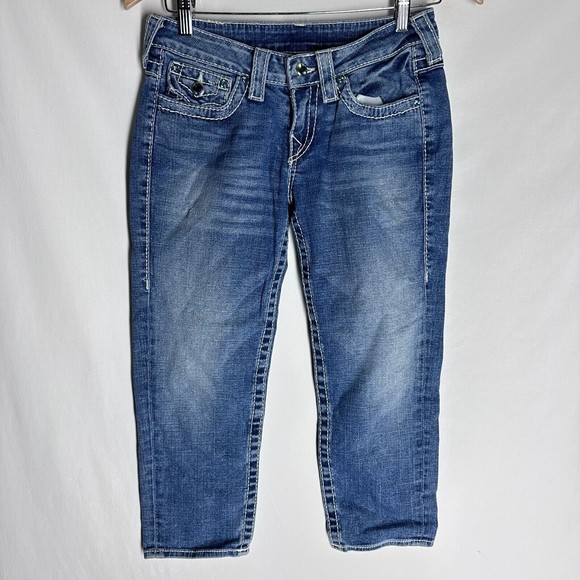 True Religion Womens Capri Jeans Size 28 Medium Wash Low Rise - Picture 1 of 10